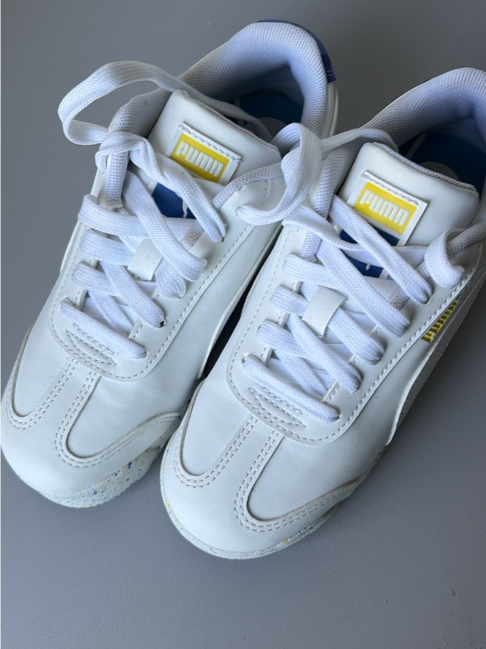 Puma Kids White Sneakers with Yellow Logo Accents